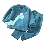 Oyolan Kinder Schlafanzug Jungen Langarm Herbst Winter Hauskleidung Kinder Nachtwäsche Pyjama Sets 3-10 Jahre Grün 146-158
