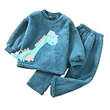 Oyolan Kinder Schlafanzug Jungen Langarm Herbst Winter Hauskleidung Kinder Nachtwäsche Pyjama Sets 3-10 Jahre Grün 146-158