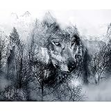 decomonkey Fototapete Landschaft Tiere Wolf 450x315 cm XL Tapete Fototapeten Vlies Tapeten Vliestapete Wandtapete moderne Wandbild Wand Schlafzimmer Wohnzimmer Natur Berge B