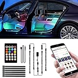 Auto LED Innenbeleuchtung, RGB Auto Innenraum Ambientebeleuchtung mit APP und Remote, Auto LED Fußraumbeleuchtung LED Strip Atmosphäre Licht mit USB Port und Musik Steuerb