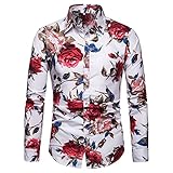 Hemd Herren Vintage Drucken Slim Fit Shirt Herren Moderner Urban Style Lässighemd Herren Revers Mode Langarmshirt Herren Party Disco Club All-Match Hemd H