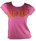 Amplified Damen Lady T-Shirt Pink Hot Rosa Official AC/DC ACDC Merchandise Logo Special Edition VIP Bündchen Ärmel Rock Star Vintage Print (M)