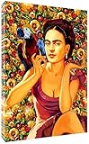 Frida Kahlo in Wonder Blumen Und Papagei Leinwand Malerei Porträt Wand-Kunst-Plakatdruck Auf Leinwand Hauptdekor Bild Für Schlafzimmer, Rahmenlos,50×70