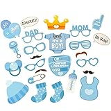 Cytteroa Babydusche Foto Props, 25 Stück Baby Shower Photo Booth Props It's A Boy Foto Requisiten Baby Gender Reveal Party Babyparty Fotorequisiten für Baby Dusche Taufe Baby Geburtstag Shower Party