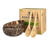 pandoo Kokosnuss Schalen 2er Set mit Löffeln | 100% Naturprodukt | Plastikfreie Alternative - Handgefertigt mit Kokosöl poliert | Coconut Bowls Schüssel S