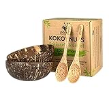 pandoo Kokosnuss Schalen 2er Set mit Löffeln | 100% Naturprodukt | Plastikfreie Alternative - Handgefertigt mit Kokosöl poliert | Coconut Bowls Schüssel S