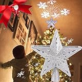 PGKCCNT Weihnachtsstern Tree Topper Projektor, Tree Topper Beleuchtet Mit LED Rotierenden Weißen Schneeflockenprojektor Gold Tree Topper for Krone Weihnachtsbaum Urlaub Winter Home Party Dekoration (G