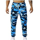 Camouflage Hose Herren Lang Cargohose Outdoor Locker Freizeithose Elastischer Bund Taschen Sporthose Sweathose Bequeme Comfort Herrenhose Jogging