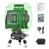 Kreuzlinienlaser Grün 25m, Kreuzlinienlaser 3×360 Grad, 3D 12 Linien Laser Level Laserlinie, Laserpegel Selbstnivellierend, Linienlaser Grün, Vertikale und Horizontale Linie, (2pcs Batterie)