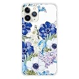 Miagon Transparent Hülle für iPhone 11 Pro,Blau Weiß Blume Muster Kreativ Süße Durchsichtig Klar Soft Ultra Dünn Silikon Case Cover Schutzabdeckung