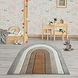 the carpet Monde Moderner Designer Wohnzimmer Teppich, Weicher Kurzflor, Hoch Tief Effekt, Blickfang, Oval, Mehrfarbig, Grau-Creme-Braun-Beige-Mix, 133 x 150 cm O