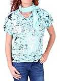 Madonna T-Shirt Damen VERENNA Oversize Allover Print Shirt mit Halstuch MF-741144 Türkis L