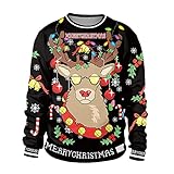 WAQD Unisex Pullover Weihnachtspulli Ugly Weihnachtspullover Pulli 3D Gedruck Muster Rundhals Langarmshirt Christmas Sweater Langarm Xmas Pullover Jumper Herbst Winter Langarm Pullis B
