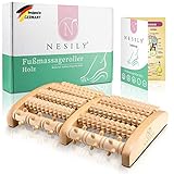 NESILY Premium Fußmassageroller Holz - Hochwertiges Massagegerät für Zuhause und Unterwegs - Hervorragender Fußroller zur Linderung von Stress und Schmerzen + Anleitung mit Fußreflexzonenk