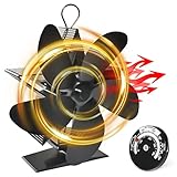 Ofenventilator,Ohne Strom Magnetisch Ventilator für Ofenrohr/Öfen/Kamin/Holzofen/Pelletofen/Pelletkamin Stromloser Ventilator mit Thermometer (5 Flügel)