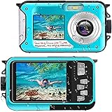 Unterwasserkamera Full HD 2.7K 48MP 10FT Kamera Wasserdicht Dual Screen 16X Digital Zoom Schnorcheln wasserdichte Digitalkamera für Selbstauslöser Unterwasser, Schwimmen, Urlaub