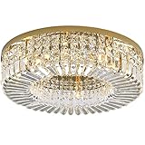 OURLOVEII LED Moderne Dimmbar Kristall Deckenleuchte Schlafzimmer Deckenlampe Runden Edelstahl Deko Licht G9×5 Wohnzimmer Studie Restaurant Hotel Dekorative Beleuchtung,Gold,Ø40