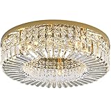 OURLOVEII LED Moderne Dimmbar Kristall Deckenleuchte Schlafzimmer Deckenlampe Runden Edelstahl Deko Licht G9×10 Wohnzimmer Studie Restaurant Hotel Dekorative Beleuchtung,Gold,Ø80