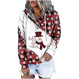 Damen Weihnachtspullover Kariertes Sweatshirt Hoodie Langarmshirt Schneeflocke Rentier Kapuzenpullover Farbblock Patchwork Pullover mit Kapuzen Christmas Hoodie Fashion Winterp