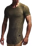 Leif Nelson Herren Sommer T-Shirt Rundhals-Ausschnitt Slim Fit Baumwolle-Anteil Moderner Männer T-Shirt Crew Neck Hoodie-Sweatshirt Kurzarm lang LN6324 Khaki L