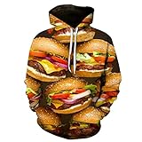 QTJY Fashion Sweatshirt, Männer/Frauen Hamburger Pommes Fast Food 3D Gedruckter Hoodie, Slim-Fit Unisex Mode Kapuzenpullover I 4XL