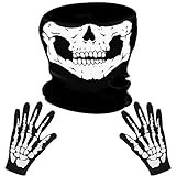 LYTIVAGEN Schädel Gesichtsmaske mit 1 Paar Skelett Handschuhe Skull Schlauch Maske Skelett Motorrad Gesichtsmaske für Halloween, Party Kostüm, Outdoor Ak