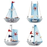 YIYA 4PCS Mini Segelboot Modell Dekoration Nautisches Segelboot Dekor für Büro Schlafzimmer Desktop Dekoration Nautisches Thema Home Dekoration, Himmelb