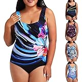 YLLQXI Bikini Sets, 2021 Tankini Schwimmkleid Mode Badeanzug Übergröße Beachwear Gepolsterte Bademode Urlaub Bikini Badekleid Große Größen Plus Size Bikini Set High Waist Push Up Bauchweg B