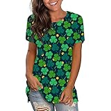 STPT Pullover Damen Patrick's Day Kurzarm-O-Neck-Zwerg-Oberteile mit Print T-Shirt Top Bluse Langarmshirts Elegante Oberteile Streetwear Sommer Basic Lässiger Pullover Tops Ob