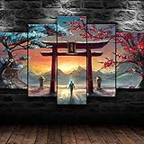 HJKJH Wandbild Mit Rahmen 200x100 cm Japanisches Torii-Tor Zusammenfassung Leinwand Bilder Poster 5 Teilig Bild auf Leinwandbild HD Kunstdruck Leinwanddrucke Wanddeko Wohnzimmer Modern Dek