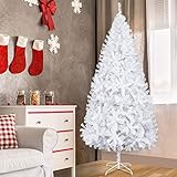 2,1 m weißer PVC-Weihnachtsbaum, unbeleuchtet, aufklappbar, künstlicher Tannenbaum, beflockt, für Weihnachtsdekoration, PVC, realistisch (Rosa, 2,1 m)