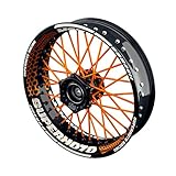 OneWheel Felgenaufkleber Motorrad passend für alle 17 Zoll Supermoto Felgen - Vorder- und Hinterrad beidseitig inkl. Farbiger Spokes - V3 - Felgenrandaufkleber (orange)