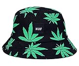 EOZY Unisex Sonnenhut Bucket Hat Fischerhut Cannabis Muster Mütze Dunkelgrü