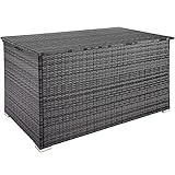 TecTake 800715 Aluminium Polyrattan Auflagenbox, wetterfeste und rostfreie Konstruktion, mit Gasdruckfedern, 750 Liter, 145 x 82,5 x 79,5 cm – Diverse Farben - (Grau | Nr. 403276)