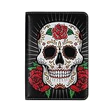 Totenkopf Zigarre Rose Schwarz Mode Reisepass Reisepasshülle Ausweis Hülle Echtes Leder Hülle Schutzhülle für Reisen Männer F