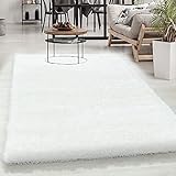 Carpetsale24 Hochflor Teppich, Weicher einfarbig Shaggy Teppich, Glanz Garn Teppich Weiss, Maße:240 cm x 340