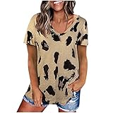 Glitzer Shirt Damen Damen T-Shirt Kurzarm Shirt Basic T-Shirts Rundhals Lose Top Sommer Shirts Casual Oberteil Bluse Tops lose Löwenzahn Freizeit Tee Ob