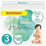 Pampers Baby Windeln Größe 3 (6-10 kg) Harmonie, 180 Stück, MONATSBOX, Sanfter Hautschutz Und Pflanzenbasierte I