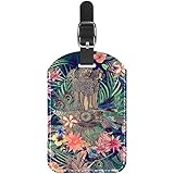 TIZORAX Gepäckanhänger Vintage indisches Emblem Löwe Blumen Blätter Federn Muster Leder Reisekoffer Etiketten 1 Packung