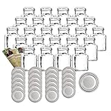 gouveo 24er Set Einmachgläser 150 ml Quadrat mit Schraubverschluss silberfarben und Rezeptbroschüre - Kleine Gläser, Vorratsgläser, Marmeladengläser, Gewürzgläser, Einweckg