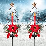 Artiflr 2 Stück Outdoor Solar-Weihnachtslicht-Dekorationen, LED-Kerze Weihnachtslichter mit künstlichem Weihnachtsstern, Goldbeere und Kiefernnadeln, dekorativer Gartensteck