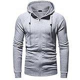 D-Rings Herren Herbst Winter Reißverschluss Hoodies mit Kordelzug und Tasche Slim Kapuzenpullover Tether Kapuzenjacke Casual Oberteil Leichte Bluse Sweatshirt Top Einfarbig Kapuzenp