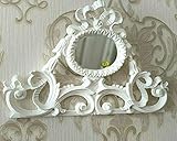 Wandspiegel Badspiegel Wandrelief- Antik Silber Rokoko Repro Wanddekoration -Barock Ornament 48x30 cm Wandbehang Wandtattoo Wandskulptur Accessoires C1522 Weiß