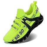 Lingmu Herren athletischen gehenden Schuh-beiläufigen besten Beleg-laufenden Trainings-Trainings-Turnschuhe der Männer, Schwarz Grün, 45 EU