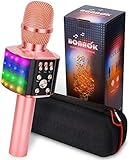 BONAOK Karaoke Mikrofon Led, 4-in-1 Bluetooth Mikrofon Karaoke, Tragbares KTV Microphone, Zuhause Party Karaoke Gerät Dynamische Mikrofone für iOS/Android (Roségold)