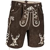 PAULGOS Herren Trachten Lederhose + Träger, Echtes Leder, Kurz in 3 Farben Gr. 44-60 HK4 (Dunkelbraun, 54)