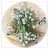 Diamant-Malerei-Set für Erwachsene, Blumen und Schmetterlinge, runde Form, Vollbohrung, Strassstein-Stickerei, Kreuzstich, Hotel, Wanddekoration (Leinwandgröße: 35 x 35 cm)