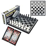 SZeao 3 in 1 Schachspiel Magnetisch Travel Portable Faltbares Schachbrettspiel Backgammon Checkers Set Traditionelle Strategie Lernspielzeug Geschenk Für Kinder/Erw