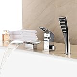 Wannenrandarmatur 3-Loch-Badewanne Wasserhahn Wasserfall Armatur Duschsystem Bad mit Handbrause Chrom Badewannenarmatur,ChromeF