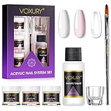 VOXUR Acryl Nagelset, Acrylpulver und Acryl Liquid Acrylpulver Set 3 Farben Pink Nude Clear für Acryl Nagelset S